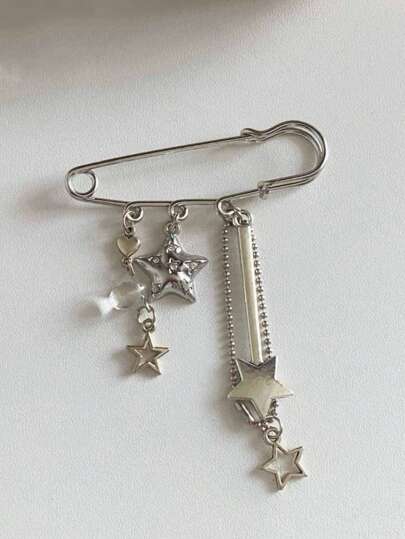 1pc Women's Simple Fashion Star Wand Pendant Brooch Unique Metal Decorative Accessory For Bag Bridesmaid Gifts Pins