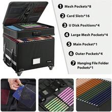 File Box With Lock, Multi-Layer Fireproof Document Box With Wheels,Collapsible Rolling File Storage Organizer Box With Pockets,Large Portable Home Office Filing Cabinet For Hanging Folders