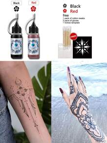 2 瓶果汁纹身墨水，人体彩绘皮肤绘图持久 7-10 天，兼容纹身模板，适合男性和女性，半永久性防水仿纹身果汁 - 彩色 - 查看 12
