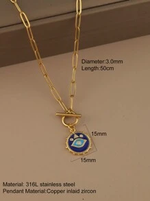 1 pieza Collar con colgante de ojo y corazón con cadena de cierre de acero inoxidable, joyería de moda para mujer, regalo de Halloween, San Valentín, mamá, madre, Día de la Madre