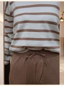 EverlyX Beige And White Striped Jersey Knit Set And Jogger Pants - Women's Fashion - Winter 2025 - Shipping From Spain In 24/48 Hours - Beige and White - View 6