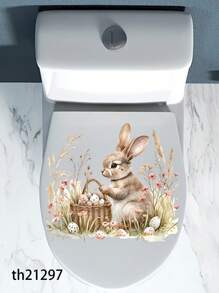 1PC Easter Bunny & Eggs Printed Toilet Sticker, For Home Decoration & Easter Bunny Bathroom Stickers - Waterproof PVC, Spring Butterfly Wall Decal, Vinyl Decal For Home Decorations, Spring Butterfly Element Wall Stickers Decoration Items Refresh Your Home, Rama Decoration Stickers - 11.81*11.81in/11.61*11.61in