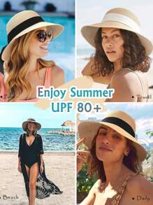 1pc Small Brim Korean Style Bow Strap Straw Hat - Straw Hat - View 2