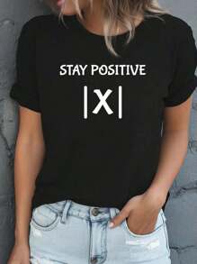 Best Funny Math Teacher Joke Men Women Fun Stay Positive T-ShirtFashionable Round Neck Casual T-Shirt Graphic T-Shirt Women Summer Fashion Short Sleeved T-Shirt Tee Tops Printed O-Neck Casual T-Shirt Women's Clothing - 黑色 - 查看 1