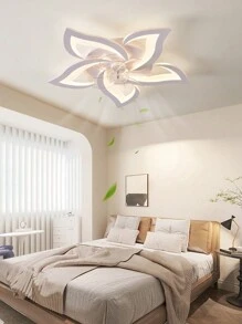 现代黑色多边形吊扇灯，配高透明亚克力灯罩，适用于卧室、办公室、客厅家居装饰，遥控器可调节1-6档风速。 - 彩色 - 查看 3