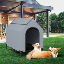 Large Pet House 110cm Elevated Dog House For Medium Breeds W/ Windows - Grey - View 3