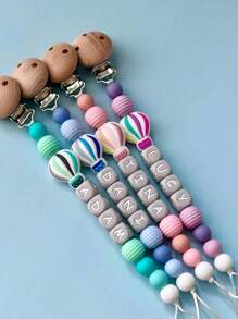 1pc Personalized Custom Name, Letter, Text Silicone DIY Name Tag, Rainbow, Hot Air Balloon, Customized Bag Accessory, Clip Or Hang, Keychain, Pendant, Beaded Flower Decor, Anti-Lost, Suitable For Backpack, Travel Bag, Luggage, Cute Accessory, Small Gift, Autumn/Winter, Shiny For Holidays, Cute, Adorable, Fun, Lovely,School Essentials