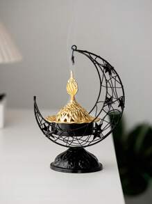 1pc Moon Shaped Metal Incense Burner, Black & Gold, Minimalist Modern Style, Luxury Style Incense Holder, Middle Eastern Arabic Incense Burner, Suitable For Home, Living Room, Office, Hotel, Holiday Decor - Multicolor - View 14