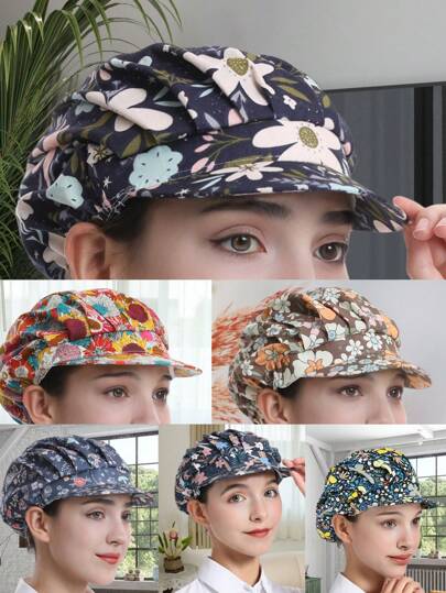 1pc Floral Printed Polyester Hair Band, Soft, Sweat-Absorbent, Dustproof, Adjustable, Breathable, , Washable, Oil-Resistant, Non-Pilling, Well-Crafted, Suitable For Restaurant, Kitchen, Workshop, Travel, Fashion, Work