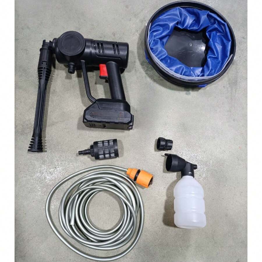 Portable Car Wash Machine With Bucket And Toolbox, Car Washer With Water Pipe And Special Foam Spray Pot, Adjustable Nozzle - Black - View 1