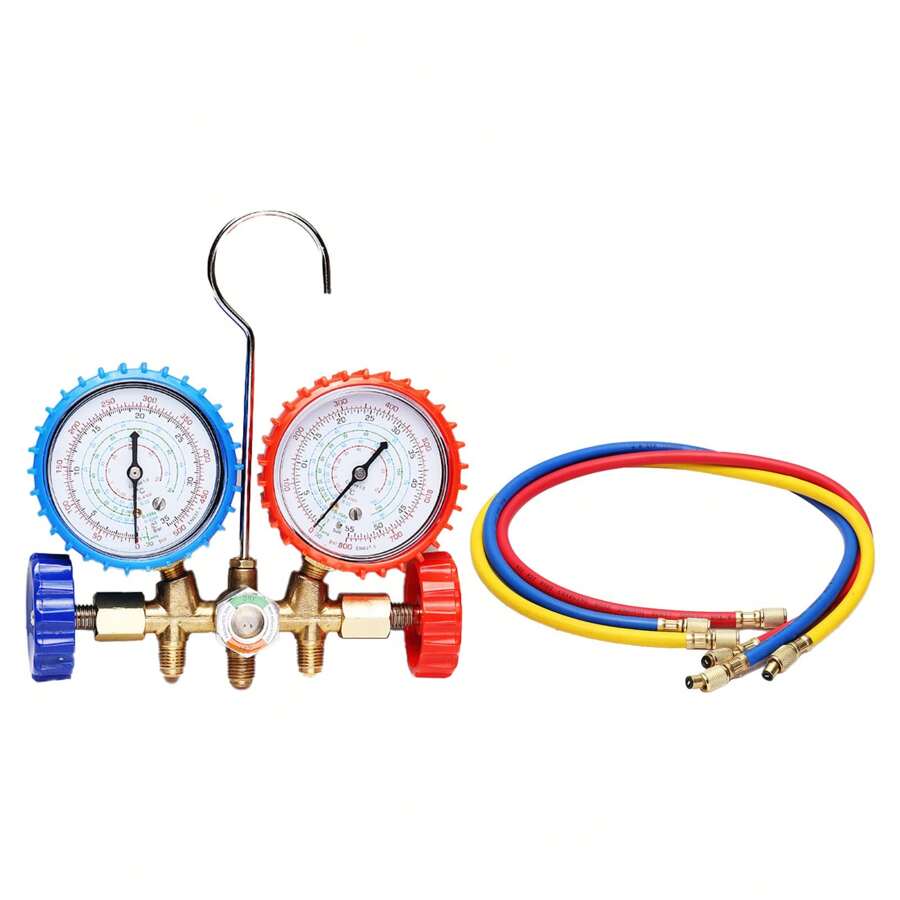 Air Conditioning Fluoride Tool Fluoride Alloy Tool Kit AC Manifold Gauge Set Auto Service Kit For R134A R22 R404A R410A - Red and Blue - View 1