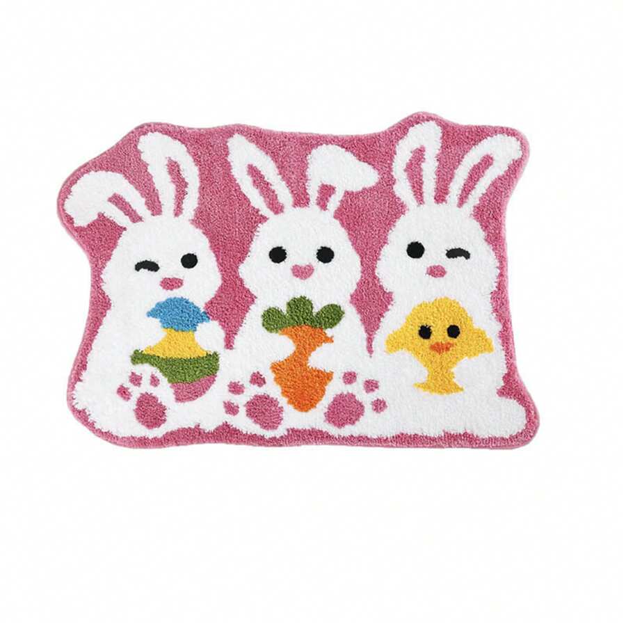 Easter Bath Mat Bunny Egg Non-Slip Mat Washable Rug Absorbent Bathroom Mat For Bedroom Living Room Spring Bathroom Decor