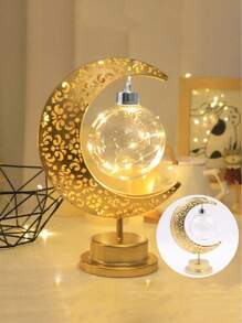 1 szt. Sferyczna lampa dekoracyjna w kształcie gwiazdy, lampa stołowa LED Hollow Iron Art w kształcie księżyca, codzienna lampa dekoracyjna, lampa w kształcie gwiazdy i księżyca