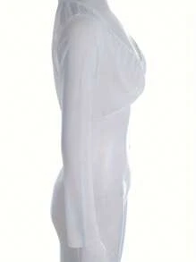 Women's Mesh See-Through Cropped Tops, Seamless Arm Shaper Compression Long Sleeve Solid Blouse - White - View 7