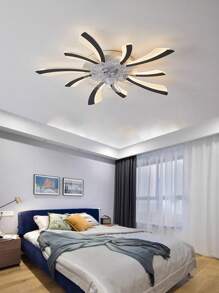 现代黑色多边形吊扇灯，配高透明亚克力灯罩，适用于卧室、办公室、客厅家居装饰，遥控器可调节1-6档风速。 - 彩色 - 查看 2