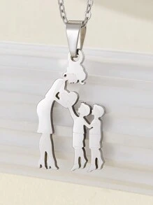 1 件时尚不锈钢家庭母亲儿童兄弟姐妹吊坠项链，适合家庭聚会节日礼物