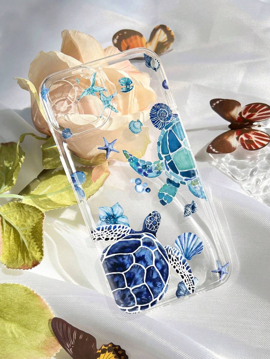 1pc Transparent Soft Phone Case With Ocean Elements, Sea Turtle & Starfish Design, Non-Slip, Compatible With IPhone 11/12/13/14/15/16 Pro Max Waterproof Shockproof Anti-Fall Scratch Resistant,International Version, Not The Domestic Version - Multicolor - View 1