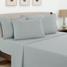 LUX DECOR 6-Piece Embroidered Bed Sheet Set – Brushed Microfiber, Deep Pocket, Lightweight & Breathable – Graduation Gifts, Home Decor, Sleep Protection For Dorms, Student Beds, Back‑To‑School Gift, Soft Bed Linens, Comfortable Sleep, Luxury Bed Set, Valentine's Day Bedroom, Spring Bedding Refresh, Guest Room Essentials, Dorm Room Bedding, Premium Bed Linens, Easy Care Sheets, Hypoallergenic Fabric, Year-Round Comfort, Master Bedroom Update, Matching Bedding Set, Hotel Quality Linens - 灰色 - 查看 2