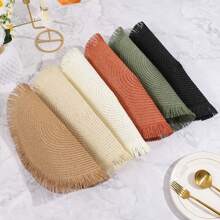 1 pezzo Sottopiatto rotondo intrecciato, tovaglietta in carta con nappe, sottopiatto antiscivolo fatto a mano resistente al calore, tappetino per tazze da tè, decorazione per tavolo da pranzo - Multicolore - Visualizzare 5