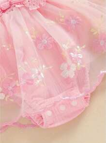 Newborn Baby Girl 1st Birthday Outfit Floral Lace Tulle Romper Tutu Dress Cake Smash Princess Boho Clothes Photo Shoot - 粉色 - 查看 6