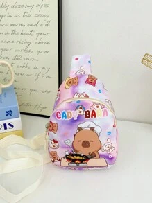 1 pieza Bolsa con diseño de Capibara de dibujos animados linda para niños y niñas, mochila pequeña versátil, bolso de mensajero, bolso de pecho para niños con imagen de Capibara, de material de nailon, adecuado para uso diario de niños y niñas, salir de compras, bolso de pecho de Capibara dulce y lindo, regalo para niños - bolsa de pecho capibala - Ver 9