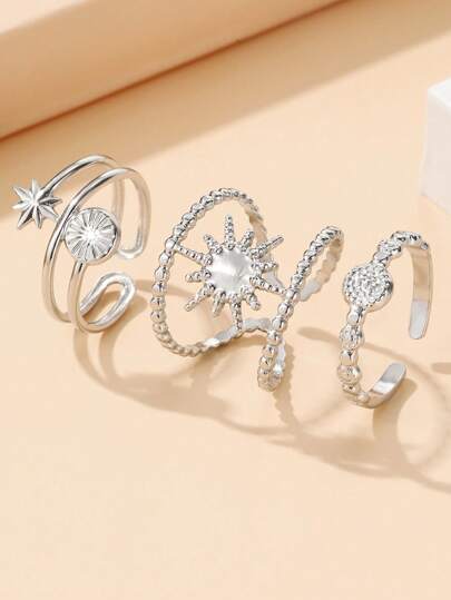 3 件套优雅闪亮星形可打开不锈钢戒指，复古空心可调节戒指，不褪色珠宝礼物送给妈妈