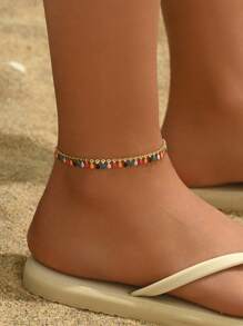 1pc Retro Boho Style Multicolor Crystal Anklet, Suitable For Women Beach Holiday Party Valentine's Day Gift,Mom,Mother,Mother's Day,Gift