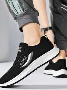 Zapatillas Deportivas Casuales Para Hombres, Calzado Blanco Versátil, Suela Suave Antideslizante Resistente Al Desgaste, Zapatos Transpirables De Malla, Llegada Nueva De 2024,Zapatillas deportivas de moda para hombre de color sólido, ligeras y transpirables de malla de tela, talón suave y cómodo para proporcionar estabilidad, diseño de suela elástica antideslizante de alta amortiguación para una mejor protección de los pies, adecuadas para caminar, deportes al aire libre, correr, hacer ejercicio, fitness, fiesta, fiesta, uso diario. - Blanco y Negro - Ver 6