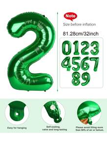 1 个 - 32 英寸绿色 PE 数字形状气球，大型巨型气球，适用于生日、派对、家庭聚会、节日、庆祝装饰、毕业典礼、淋浴、拍照、森林主题生日、恐龙主题生日派对装饰、周年纪念、足球生日派对 - 彩色 - 查看 2