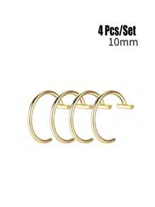 4pcs Fake Nose Rings, Stainless Steel Fake Lip Rings, Nose Clips, C-Shaped Lip Rings, No Piercing Required, Punk Style Body Jewelry, Unisex, Painless Wear