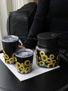 1 pièce Cafetière/Théière sous vide isolée double paroi en acier inoxydable 800 ml avec motif tournesol, tasse de voyage, gobelet à fond plat, convient pour le bureau, le restaurant, l'extérieur, l'école, la maison. Idéal pour les cadeaux de Noël, Saint-Valentin, Fête des mères, Rentrée des classes, anniversaire.