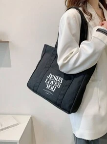 时尚半圆形米色印花女士手提包 - 配有内袋；简约风格，印花单肩包，大容量设计 - 黑色 - 查看 2