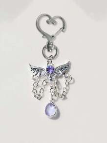 Yk2 Chilly Angel Wing Tassel Alloy Pendant Pendant Angel Wing Bracelet Necklace Diy Jewelry Accessories Keychain Bag Pendant, Silver Angel Wing Tassel Rhinestone Shiny Bag Pendant, Cute Keychain Purse Backpack Car Key Pendant Earbud Box Accessories