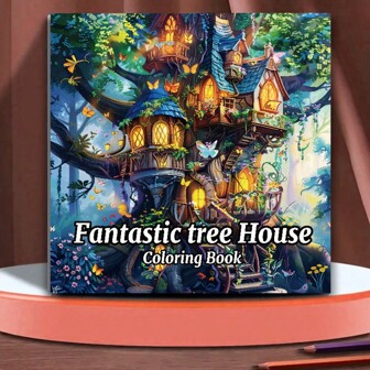 1pc 20-Page Adult Coloring Book (7.9*7.9in), Single-Sided Printing, With Tree House Theme, Stunning Patterns, Clear Lines, Suitable As Gifts For Valentine's Day, Birthday, Christmas And Other Holiday Parties, Great For Relaxation, Mother's Day, Mom's Gift, Back To School, School Supplies