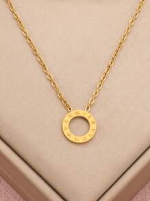 1 件罗马数字吊坠项链新款时尚空心圆形不锈钢项链链首饰女士 - 金色 - 查看 1