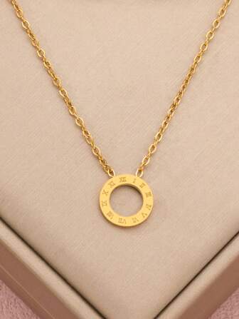 1 st romerska siffror hänge halsband Nytt trendigt ihåligt runt rostfritt stål halsband kedja smycken för kvinnor