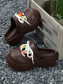 New EVA Thick Sole Lace-Up Accessory DIY Hollow Clogs For Women, Non-Slip Increased Height Beach Sandals, Closed Toe Slip-On Slippers For Summer