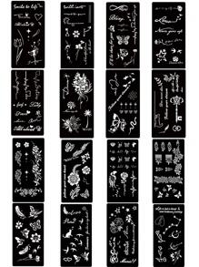 6pcs Hollow Tattoo Stencils, Multi-Pattern Including Flowers, Butterflies, Roses, Stars, Hearts, Suitable For Couples, Waterproof & Wearable For Fingers, Ears, Shoulders, Necks, Collarbones, Unisex