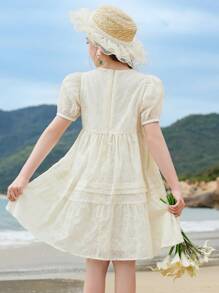 ASK JUNIOR 少女甜美海滩度假风飘逸雪纺公主裙 - 米色 - 查看 5