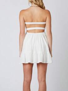 Women Twisted Tube Dress Ruched Boat Neck Cut-Out Backless Sleeveless Double Pockets Flowy Ruffled Dresses - 白色 - 查看 8