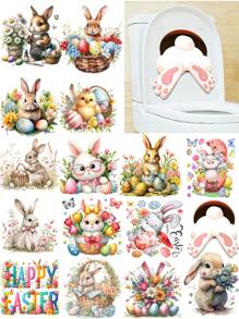 1PC Easter Bunny & Eggs Printed Toilet Sticker, For Home Decoration & Easter Bunny Bathroom Stickers - Waterproof PVC, Spring Butterfly Wall Decal, Vinyl Decal For Home Decorations, Spring Butterfly Element Wall Stickers Decoration Items Refresh Your Home, Rama Decoration Stickers - 11.81*11.81in/11.61*11.61in