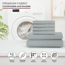 LUX DECOR 6-Piece Embroidered Bed Sheet Set – Brushed Microfiber, Deep Pocket, Lightweight & Breathable – Graduation Gifts, Home Decor, Sleep Protection For Dorms, Student Beds, Back‑To‑School Gift, Soft Bed Linens, Comfortable Sleep, Luxury Bed Set, Valentine's Day Bedroom, Spring Bedding Refresh, Guest Room Essentials, Dorm Room Bedding, Premium Bed Linens, Easy Care Sheets, Hypoallergenic Fabric, Year-Round Comfort, Master Bedroom Update, Matching Bedding Set, Hotel Quality Linens - 灰色 - 查看 7