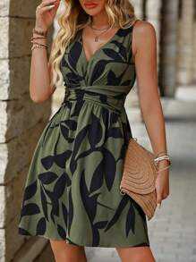 1 件女式花卉印花腰部收紧 A 字迷你连衣裙