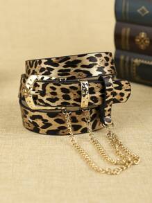 1pc Women Leopard Print PU Leather Chain Belt, Fashion Accessory For Party, Date, Daily Use