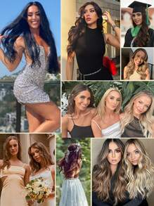 7片/套夹式接发，真人发，#4/27/4 中棕色/栗棕色混合直发，夹式真人发接发