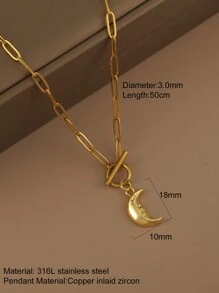 1pc Stainless Steel OT Clasp Chain Necklace With Sun Moon Star Pendant, Women Fashion Jewelry, Holiday Gift - Yellow Gold - View 24