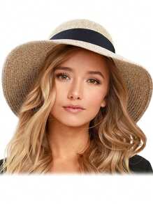 1pc Small Brim Korean Style Bow Strap Straw Hat - Straw Hat - View 14