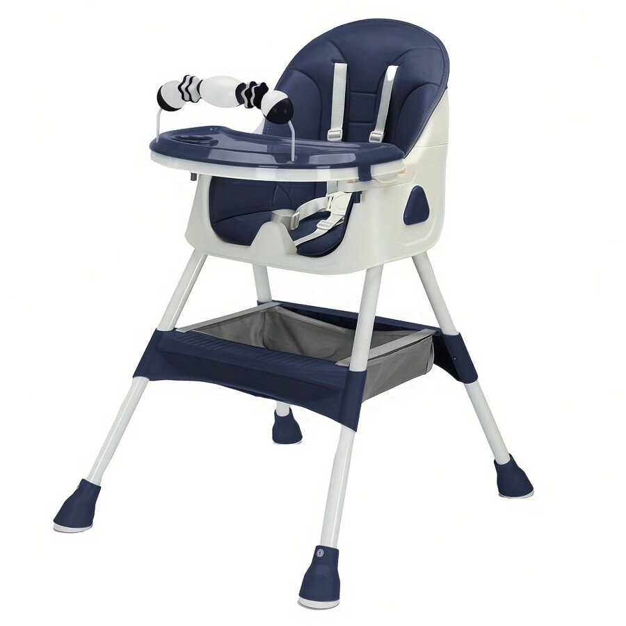 UBRAVOO Foldable Baby High Chair 6 Months Plus, With Large Antislip Pad & ToyRack, Easy To Clean Feeding - Blue - View 1