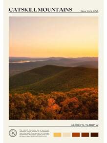 1 pieza Póster de escena de viaje a Nueva York con pintura en lienzo de las Montañas Catskill, Central Park y el Valle del Río Hudson para decoración de oficina y hogar sin marco