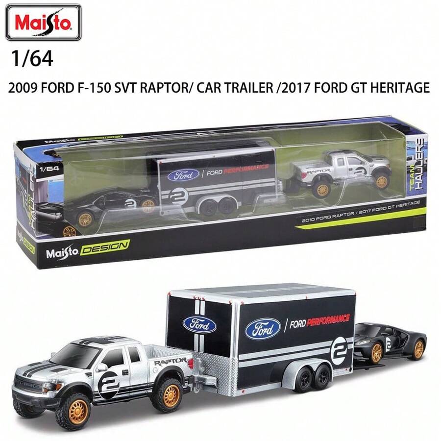 Burago 1/64 2017 GT HERITAGE 2015 Mustang Modified Transport Flatbed Car Set Simulation Alloy Car Model Collection Ornaments Christmas Birthday Gift